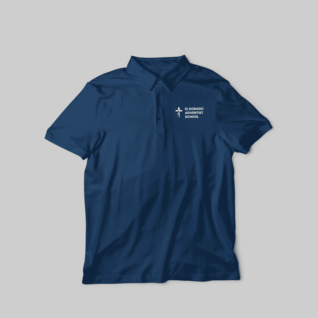 El Dorado Adventist School polo shirt with logo and branding.