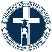 Youth student wearing graduation cap at El Dorado Adventist School logo.